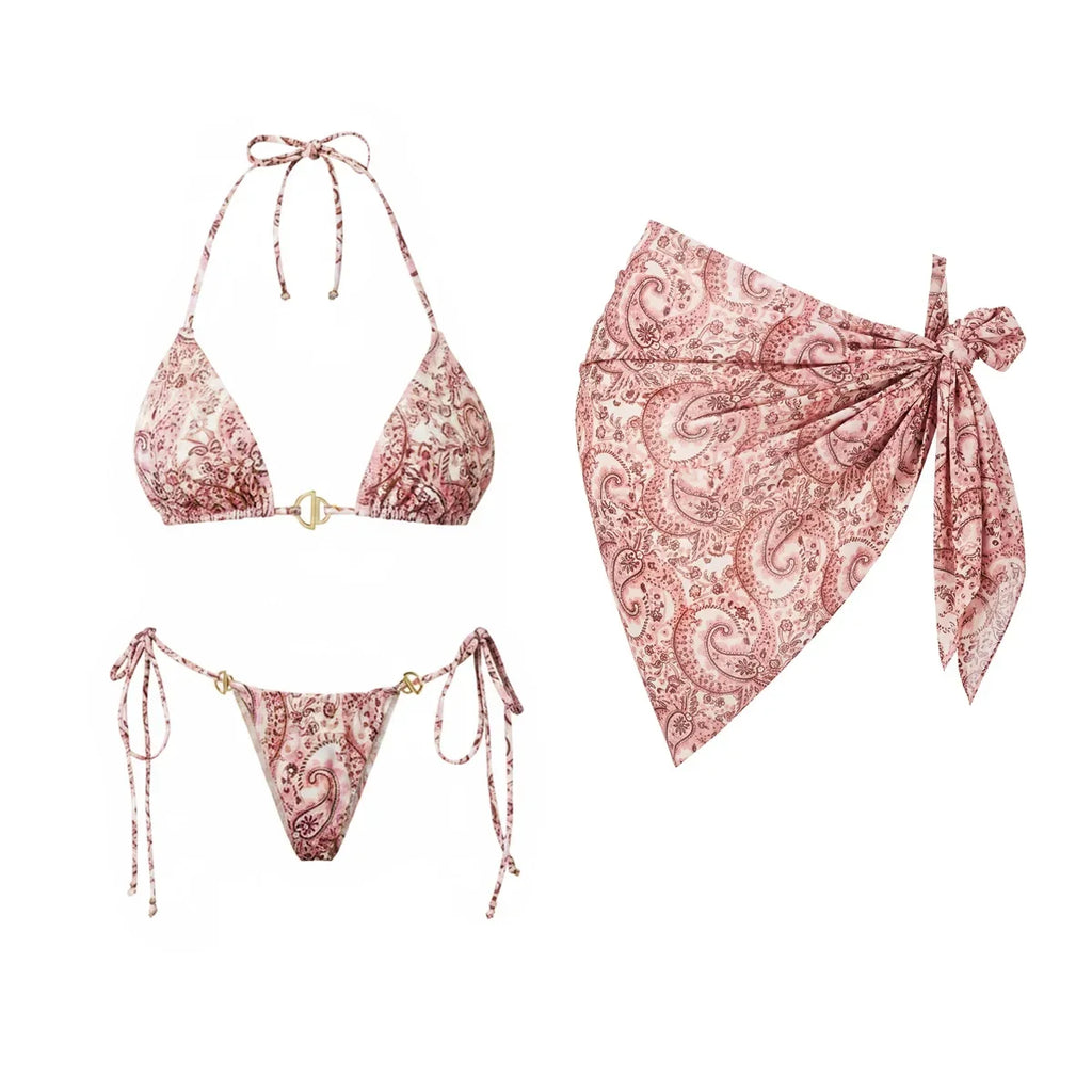 2Pcs Printed Swimsuit Women Sexy Bikini Push Up Swimwear Bandeau Biquini Female Hollow Bathingsuit Micro Swimming Suit Beachwear