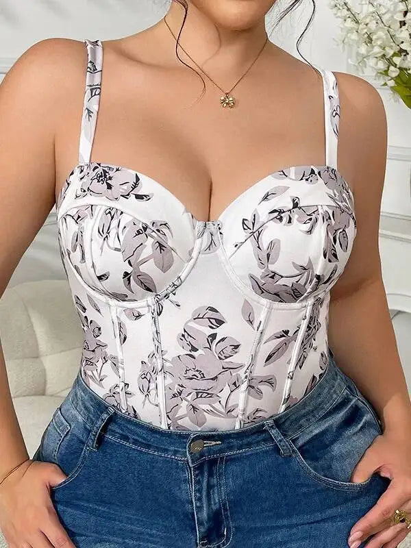 Women's Flower Printed Bodysuits Camisole Sexy New Underwire Fishbone Bodysuits Pure Desire Inner Wear Bodysuits Charming MNWJ