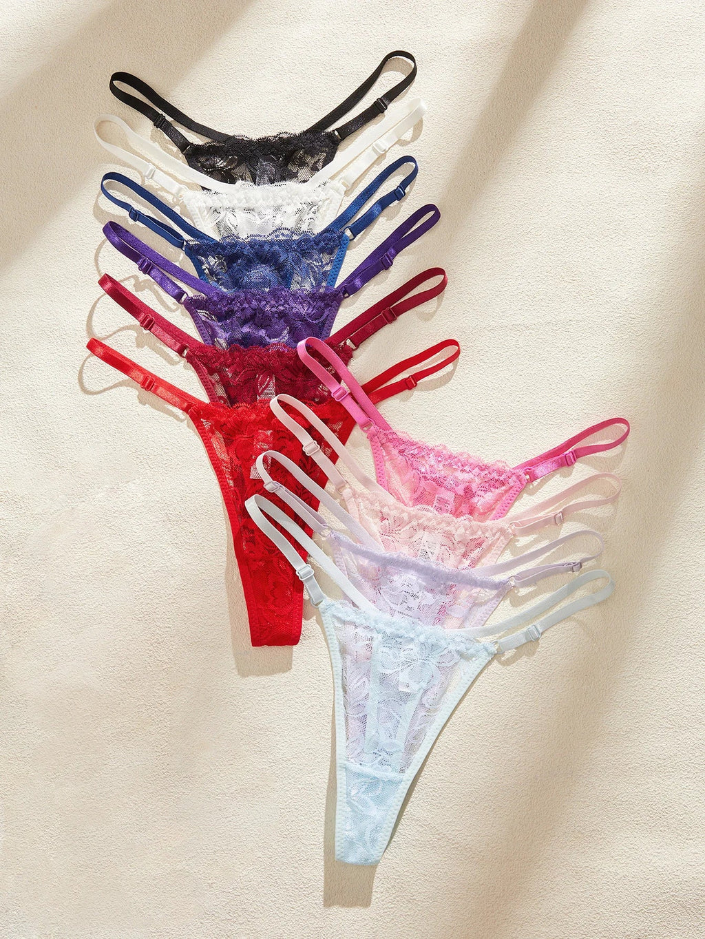 10Pcs/Set Sexy Lace Women Panties Low Waist G‑String Thong Adjustable Waistband Lingerie Underwear