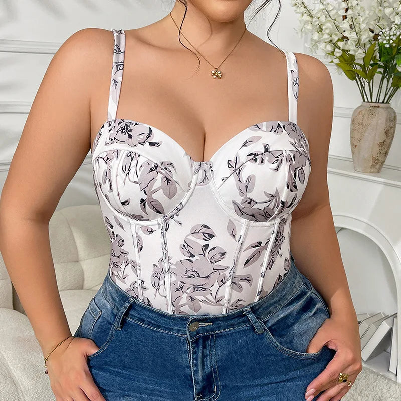 Women's Flower Printed Bodysuits Camisole Sexy New Underwire Fishbone Bodysuits Pure Desire Inner Wear Bodysuits Charming MNWJ