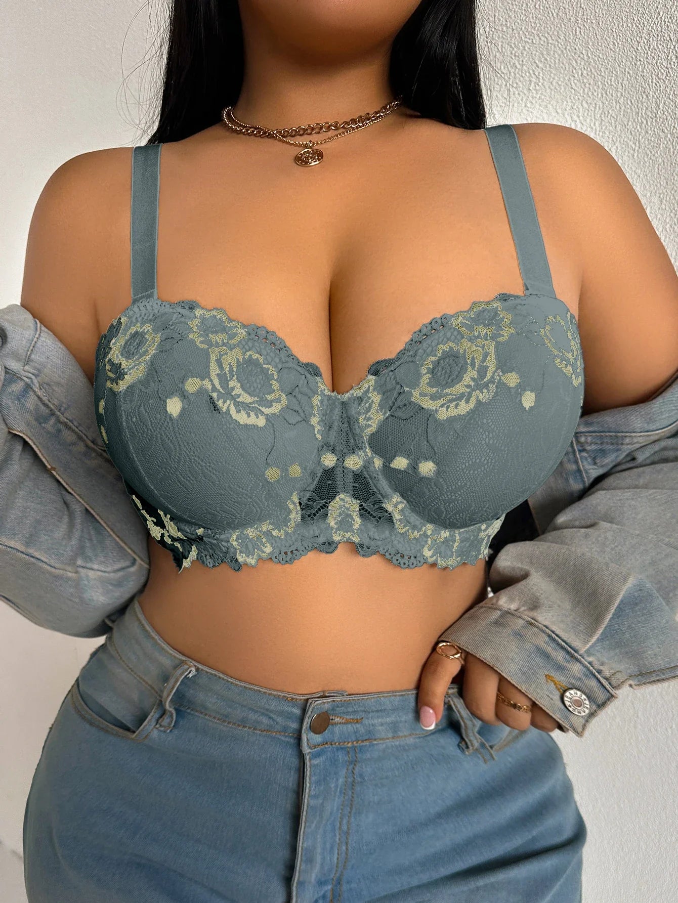 Daily Wide Strap Plus Size Women Bra Lace & Embroidery Push up Bra Comfort Thin Cup Underwire Support Lingerie Bra