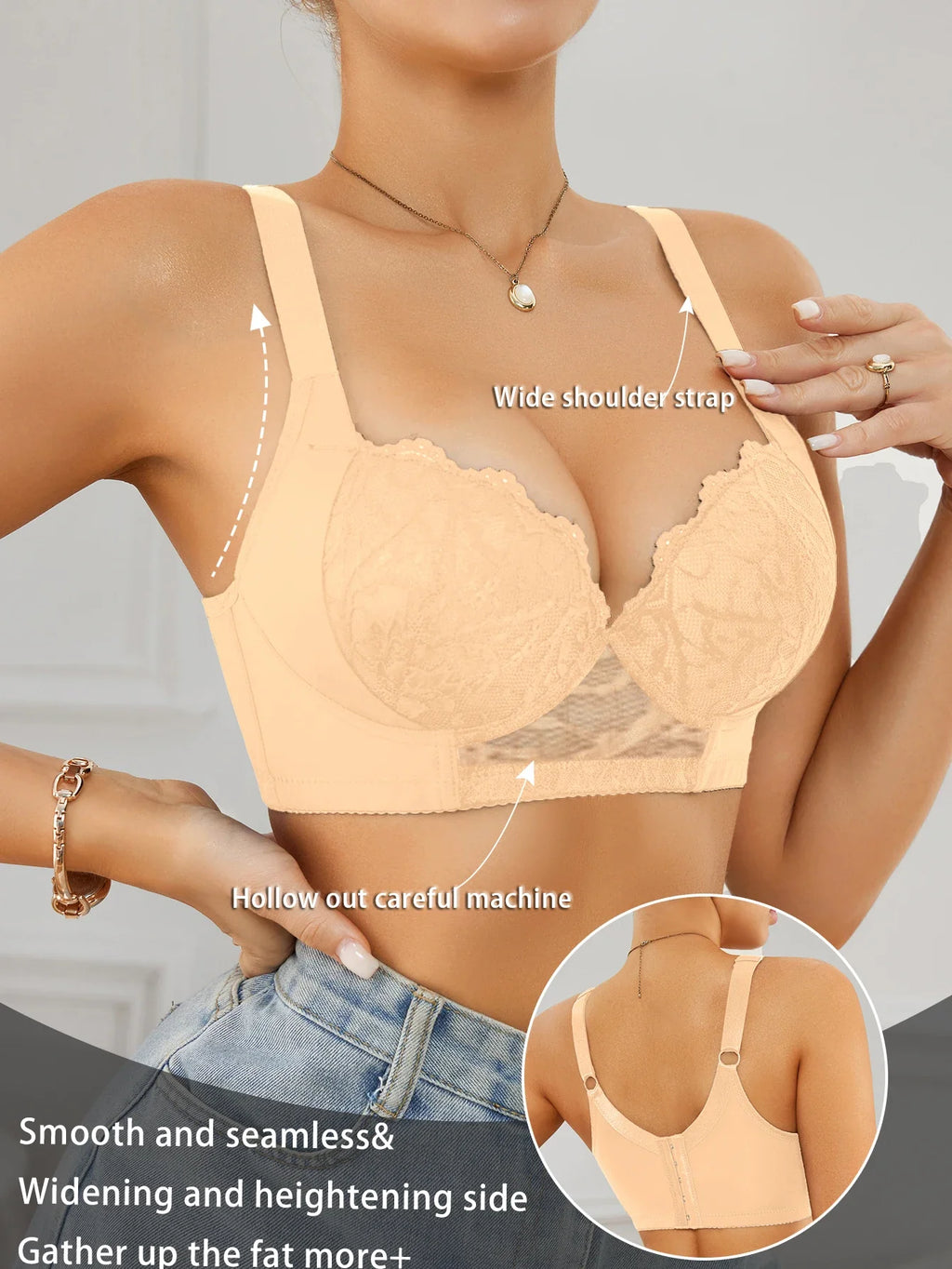 Floral Lace Women Bra Side-Breast-Enhancing Underwear with Underwire Minimizer Comfortable Wide Straps intimates Bra