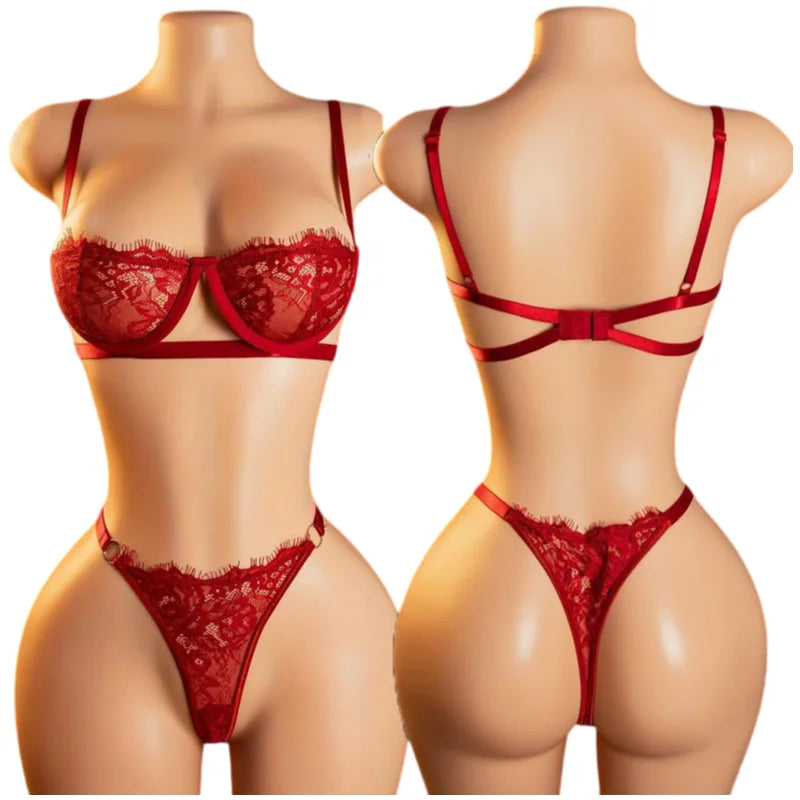 Thin Sexy Lingerie Bra Set  Erotic Push Up Breves Sets Woman Lace Transparent Underwear Embroidery Thong Kit Delicate Underwear