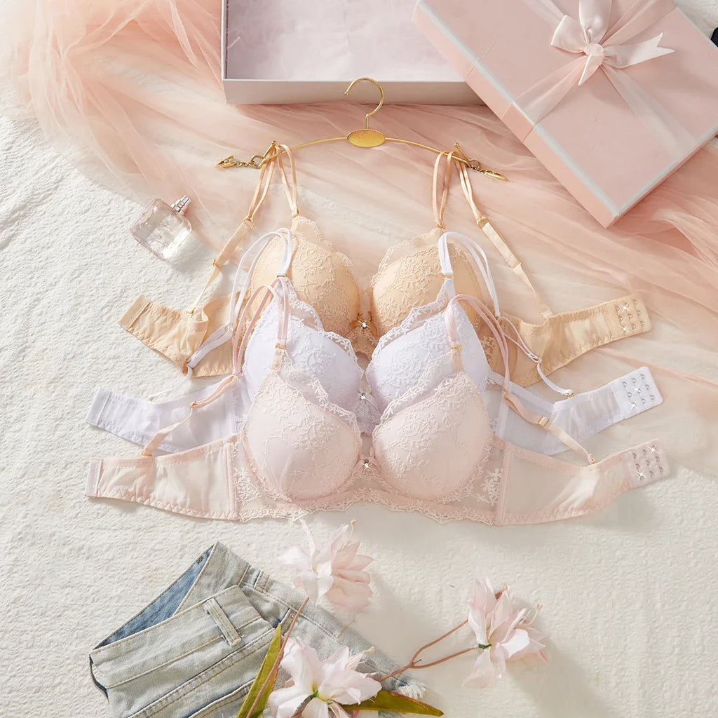 3-Pack Women's Underwear Set Lace Floral Fabric Push-Up Bra for Women Underwire Unpadded Sexy Lingerie Set