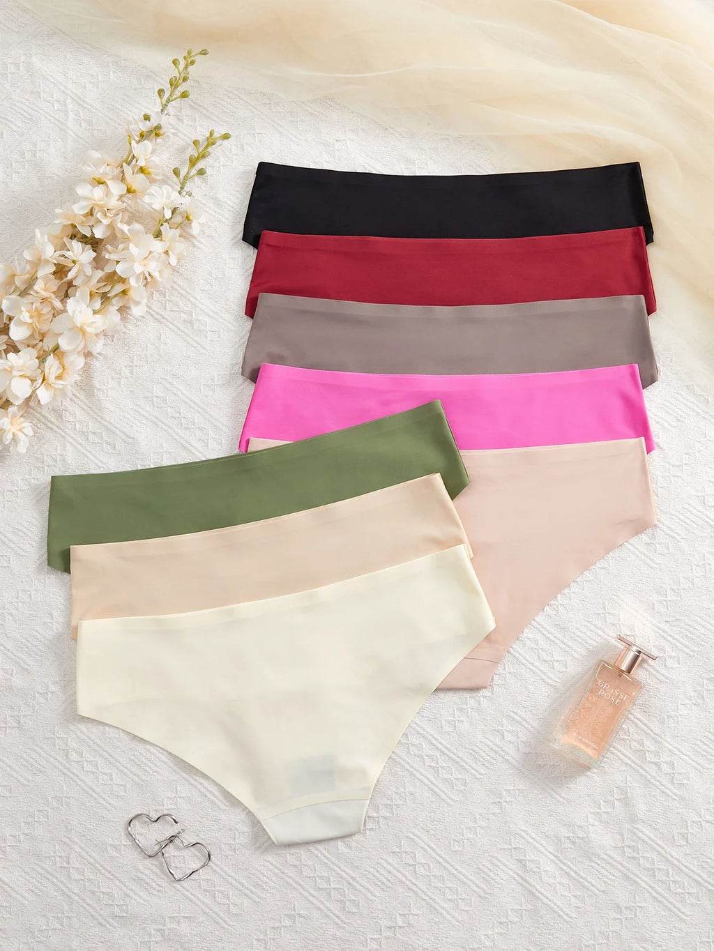 8PCS Love Heart Print Ice Silk Women's panties Seamless Summer Breathable Women's Underwear