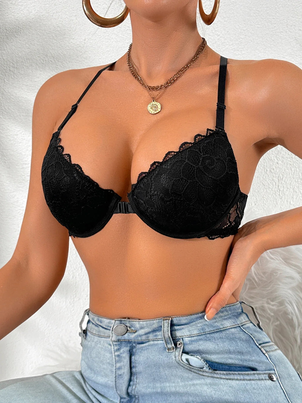 Women's sexy bras Front Buckle Push up bra Removable Back-beautifying lace butterfly pattern Fashionable & Comfortable bra