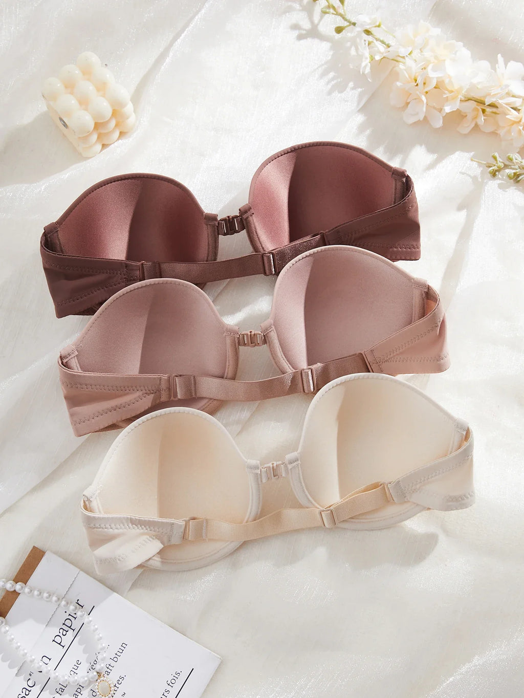 3PCS Seamless Women Push Up Bra Basic Underwire Bras Supportive and Comfortable Solid Strapless Women's Bras