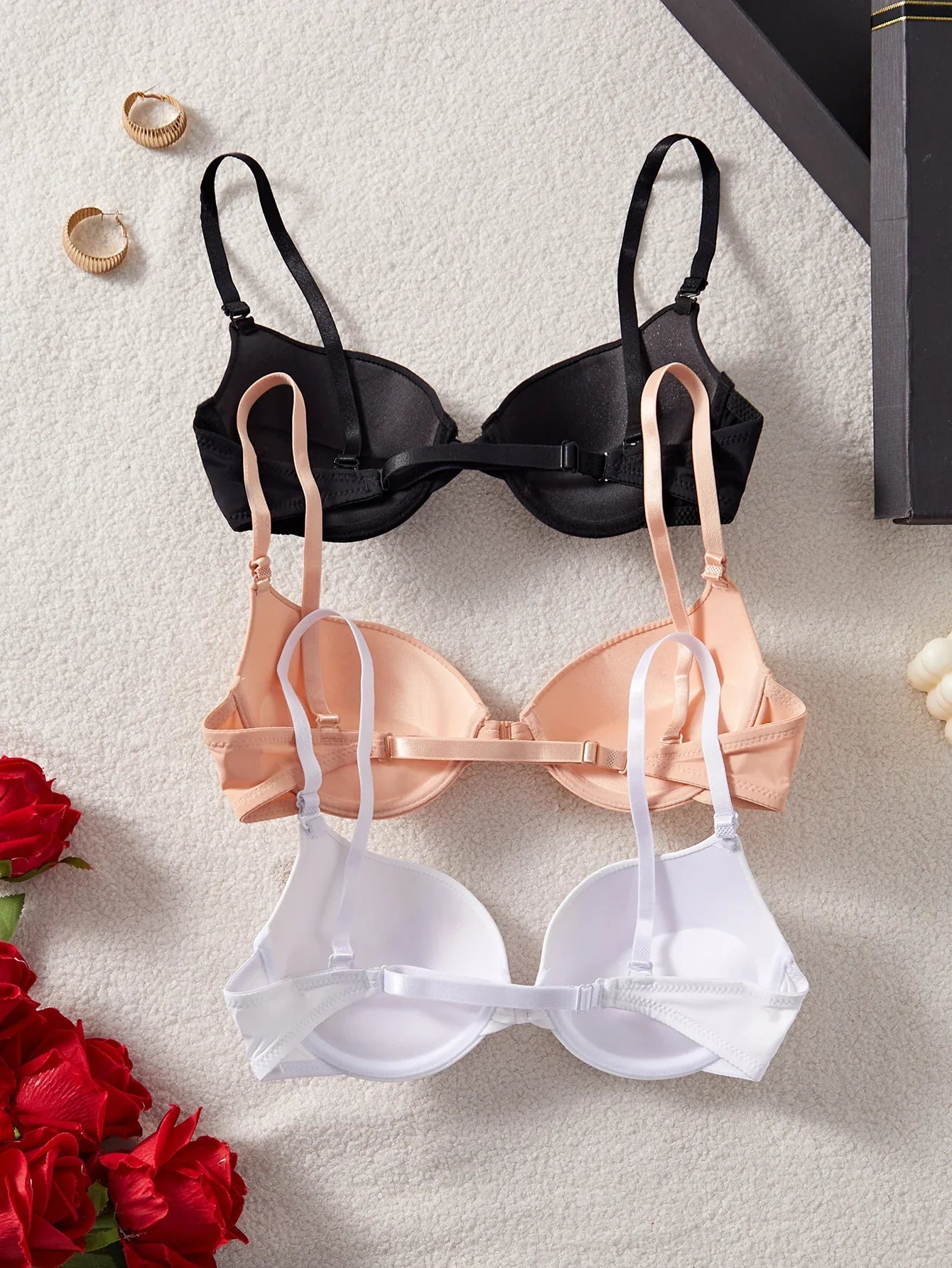 3-Pack Women's Underwear Set Everyday Basic Simple Solid Underwire Padded Push-Up Bra Casual & Comfortable T-Shirt Women's Bra