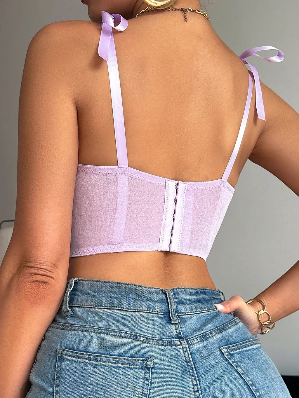 1/2 Cup Women's Lace Spliced Embroidery Floral Sexy Bras Sheer Mesh Corset Top with Tie Straps Women's Bra