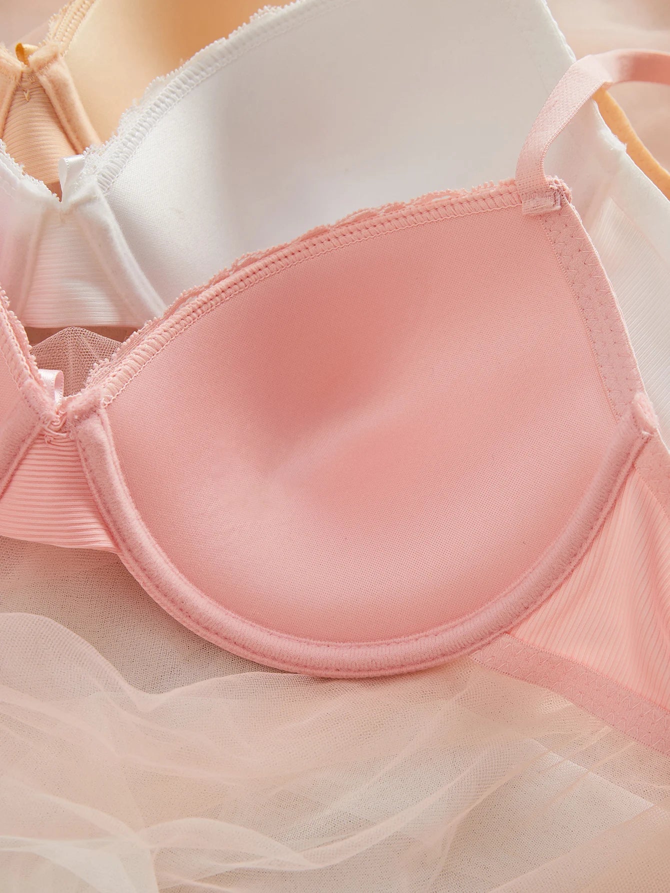 3PCS Women's Underwear Set Lace Trim Ribbed Push Up Bra Bow Comfortable Underwire Support Women's Bra