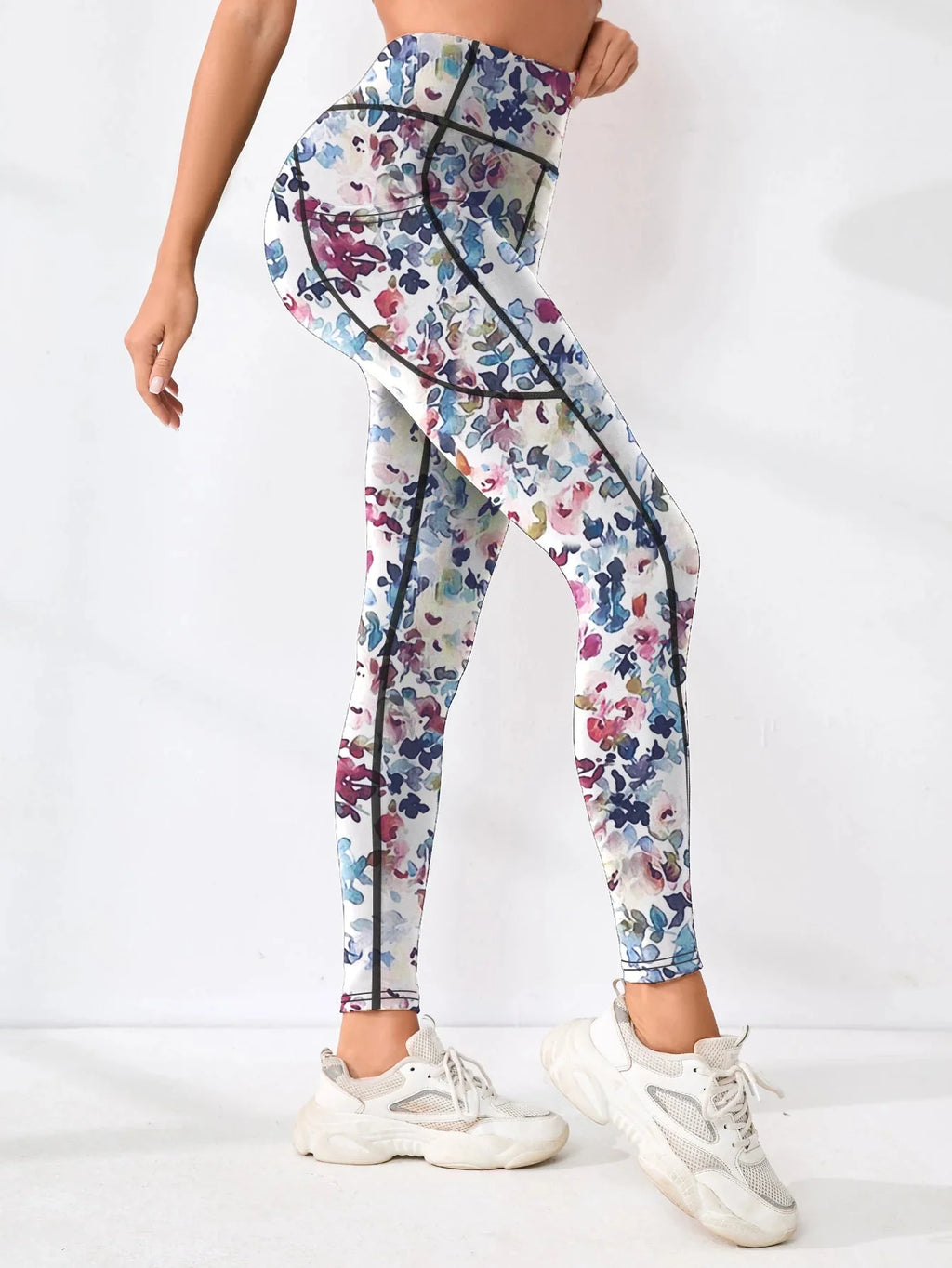 Printed High-Waist Pocket Fitness Pants Women