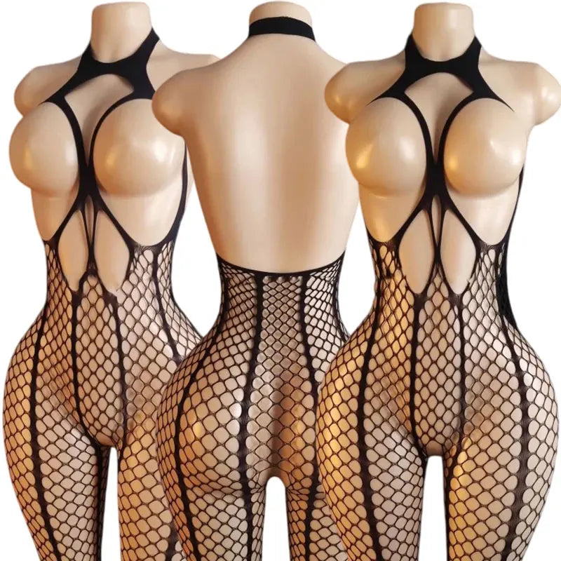 Desire Night Sexy Crotchless Bodysuits For Women Erotic Outfits Mesh Sheer Teddy Jumpsuits Open Bra Hot Party Fishnet Underwear