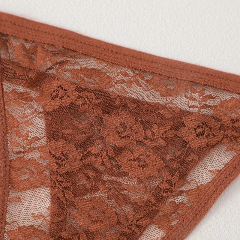 4PCS/Set Women's Underwear Lace Panties Floral Lingerie Woman Panties Sexy Thong G-String Female Pantys Perspective Intimates Ne