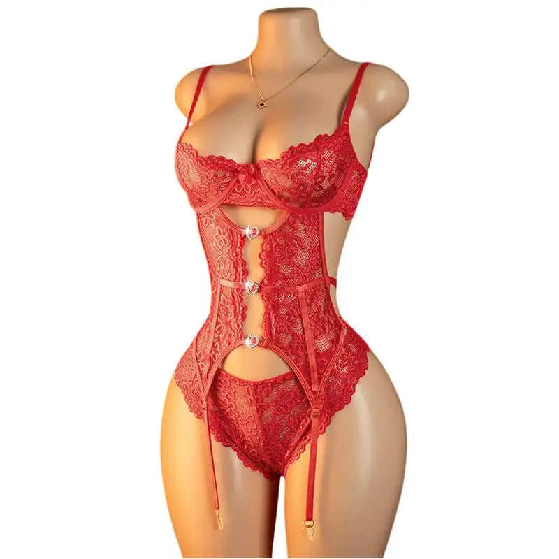 Adult Erotic Lingerie Women BodySuit Crotchless Sexy Temptation Lace Hollow Body Suit Pajamas Cosplay V-neck Hot UnderwearSet
