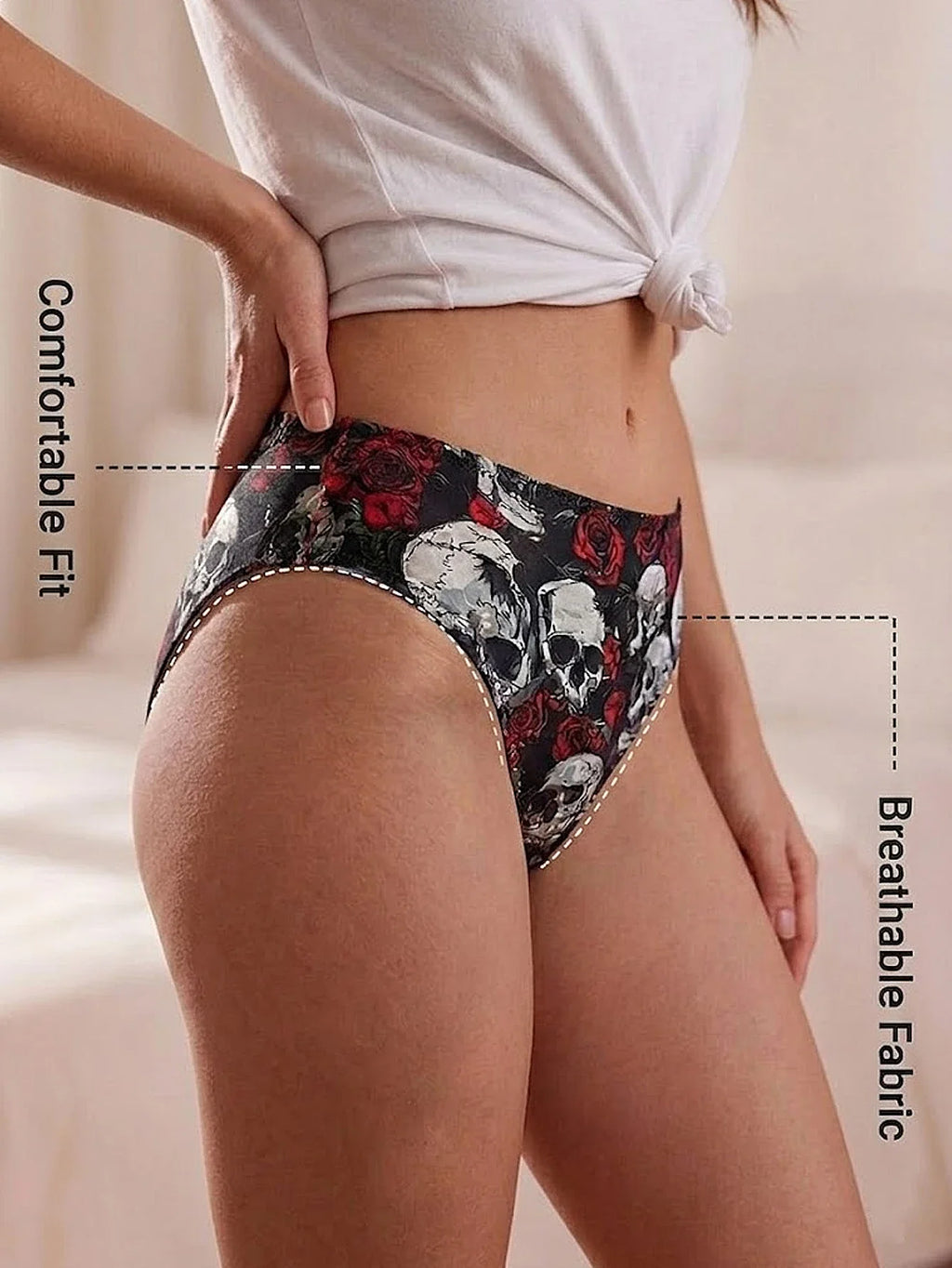 Modern Women's Underwear Gothic Skull Briefs Soft Breathable Stretch Panties for Women