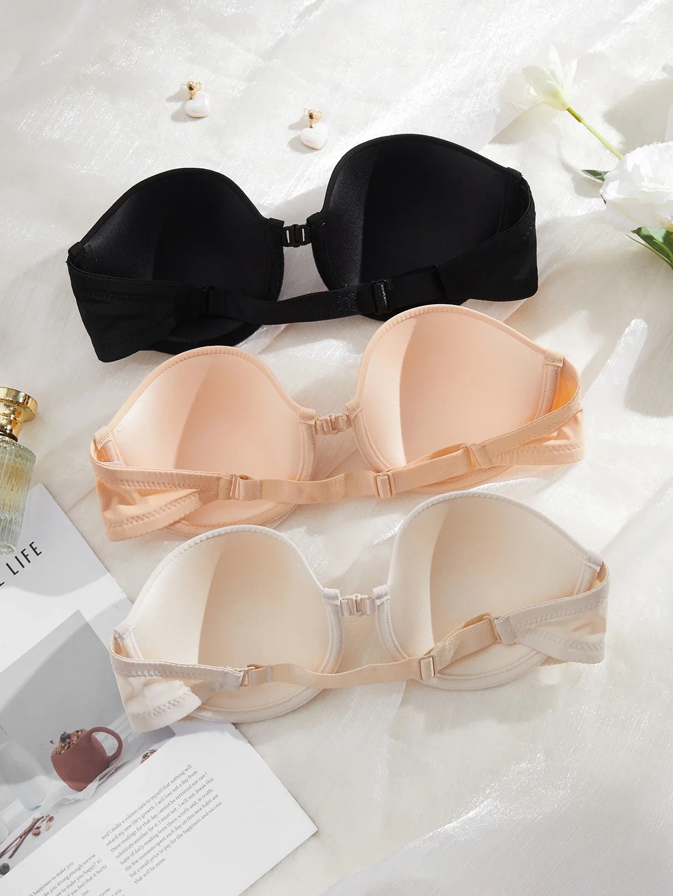 3PCS Seamless Women Push Up Bra Basic Underwire Bras Supportive and Comfortable Solid Strapless Women's Bras