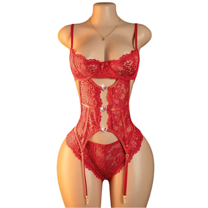Adult Erotic Lingerie Women BodySuit Crotchless Sexy Temptation Lace Hollow Body Suit Pajamas Cosplay V-neck Hot UnderwearSet