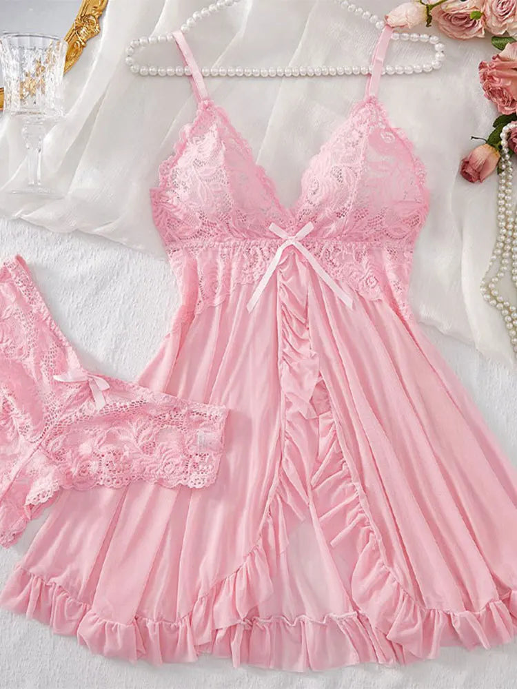 Sexy Lingerie Triangle Panty Set Women's Night Dress Erotic Underwear Lace Transparent Underpants Sexy Thong Plus Size Briefs