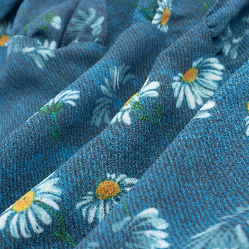 Teal Daisy Print Crop Blouse For Women Square Neck Sheer Puff Sleeves Ruffled Cuffs For Summer Evenings Garden Romantic RIOL