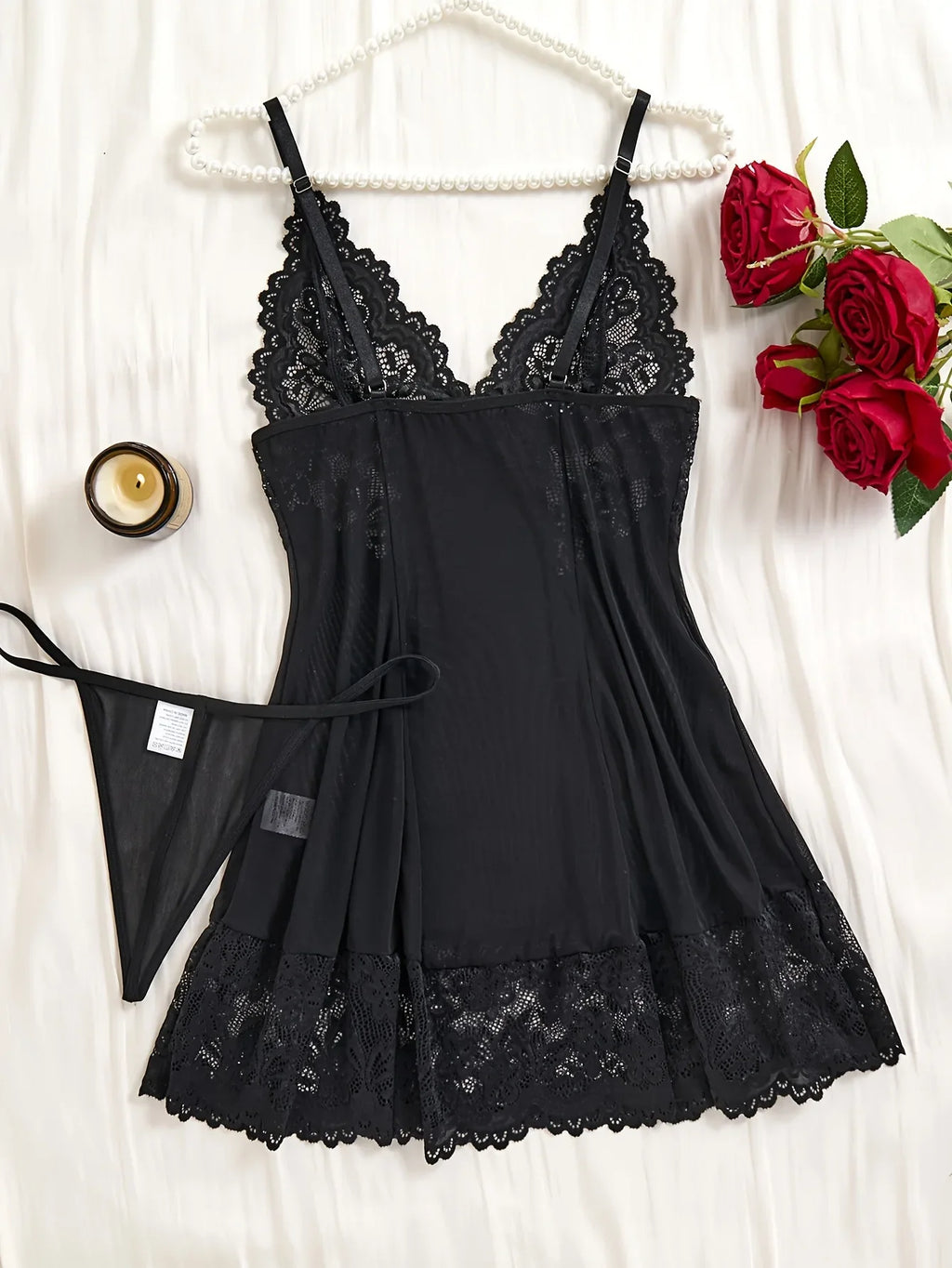 Women Sexy Lingerie Set See-through Deep V Slip Dress Thong Elegant Comfortable. Bow Design Sexy Lace Red Bra Panty Pijamas Set