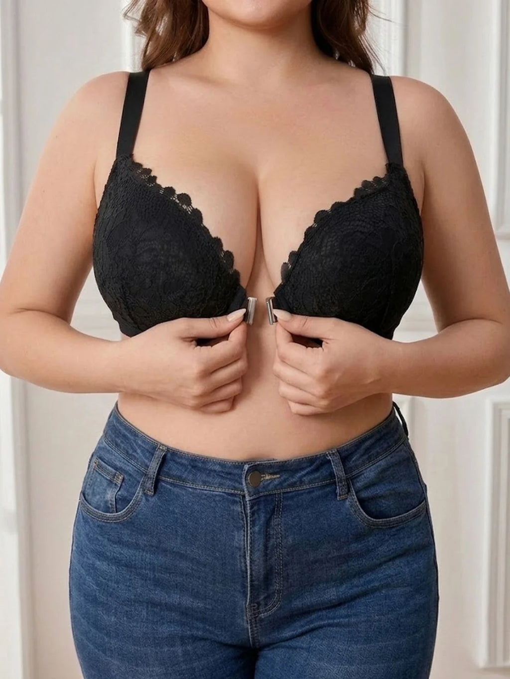 Plus Size Women's Bra Floral Lace Push up Bra Wide Straps Underwire Underwear Side Support Minimizer Comfortable Lingerie