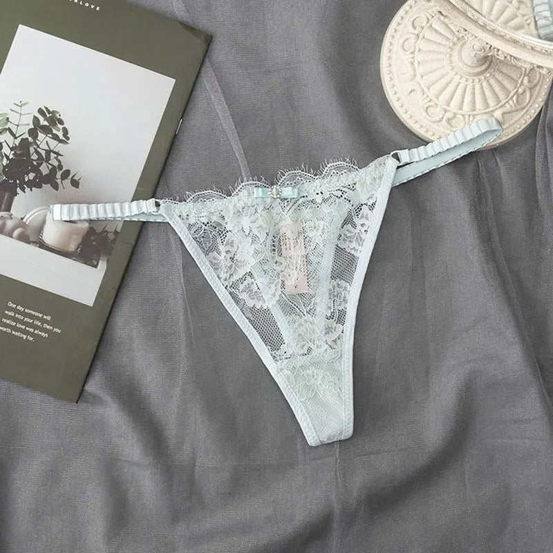 New Women's Sexy Lace Panties Adjustable Girls G-Strings .Fashionable Breathable Low Waist  Briefs Shorts.with Rhinestones Thong
