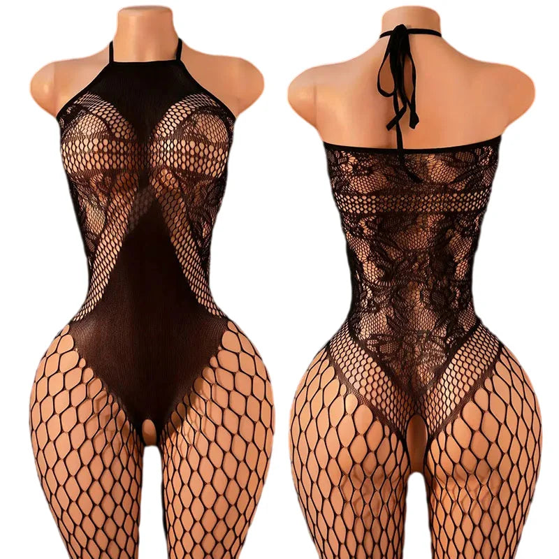 Black Hot Crotchless Bodysuits Women For Transparent Bodystocking Sexy Temptation Adult Erotic Costumes New Fishnet Underwear
