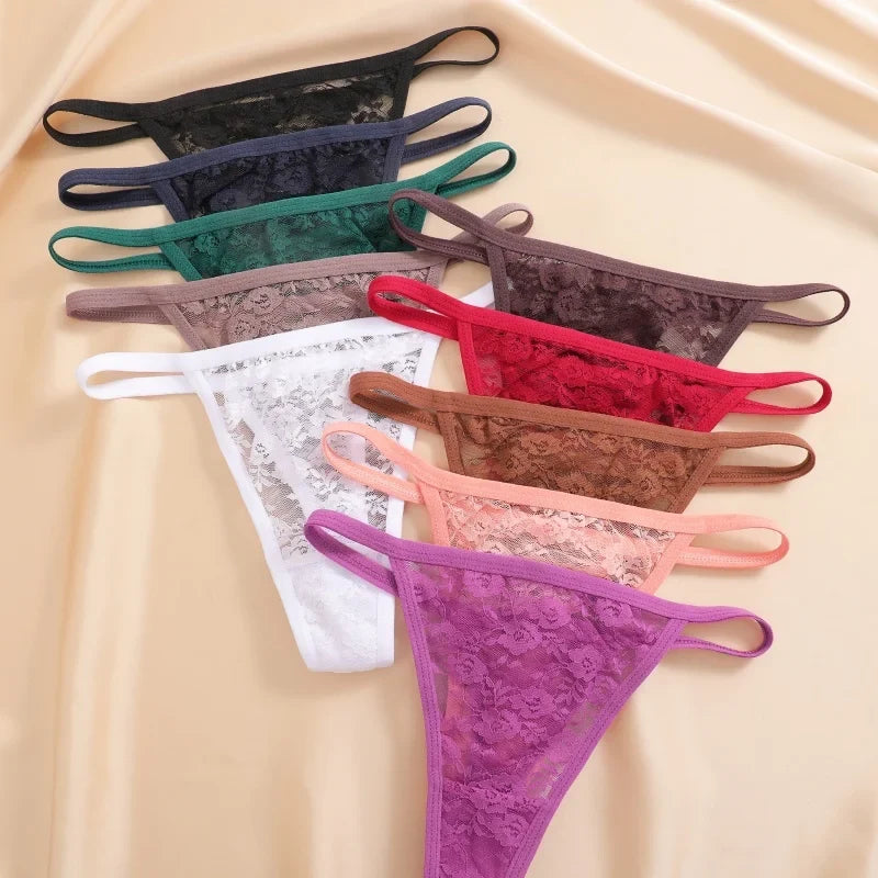4PCS/Set Women's Underwear Lace Panties Floral Lingerie Woman Panties Sexy Thong G-String Female Pantys Perspective Intimates Ne