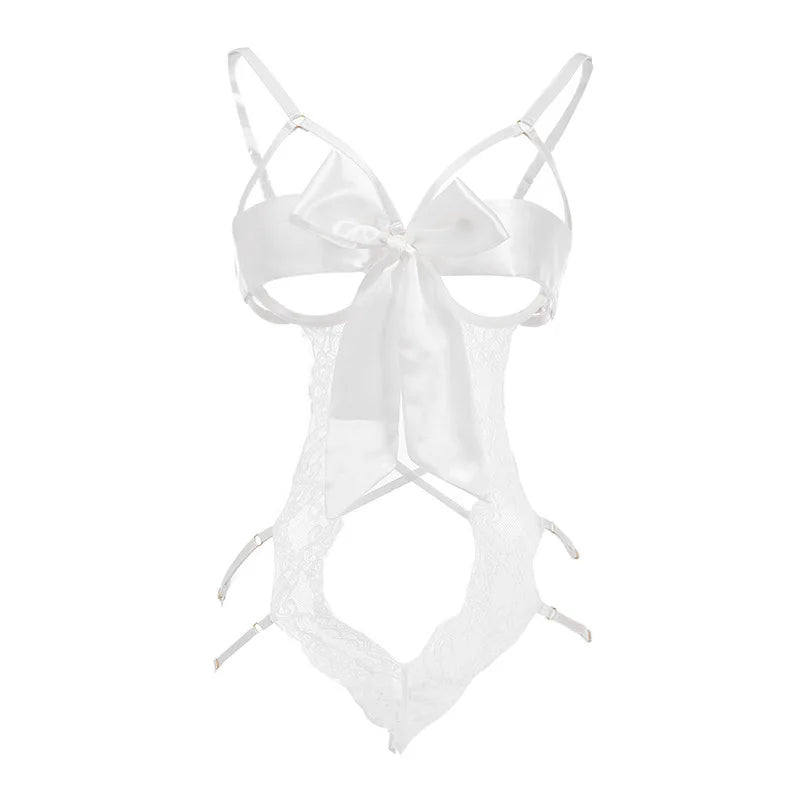 Adult Erotic Lingerie Women BodySuit Crotchless Sexy Temptation Lace Hollow Body Suit Pajamas Cosplay V-neck Hot UnderwearSet