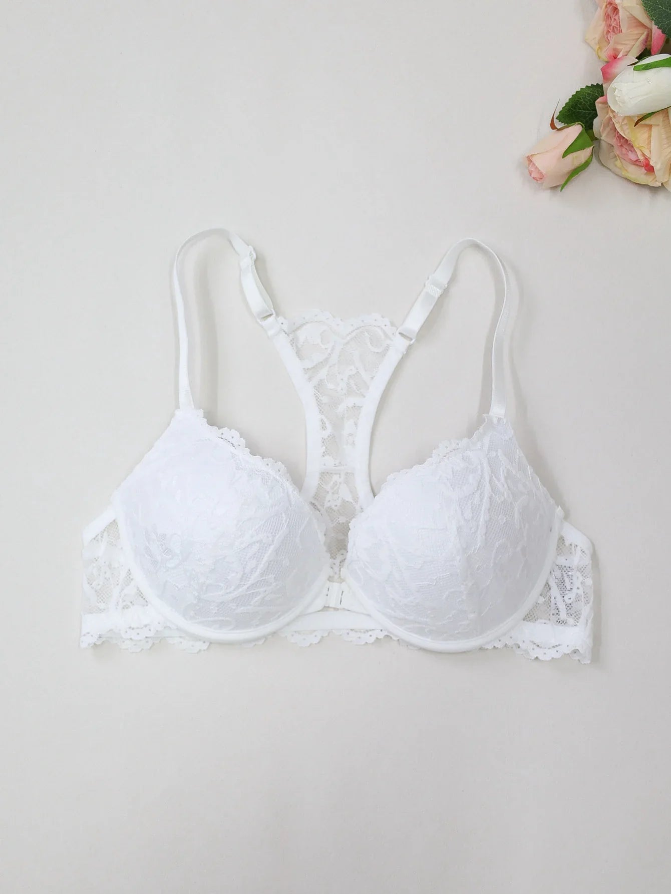Floral Lace Women's Bra Front Clasp Padded Push up Bra Sexy Backless Underwear Trendy Women's Top