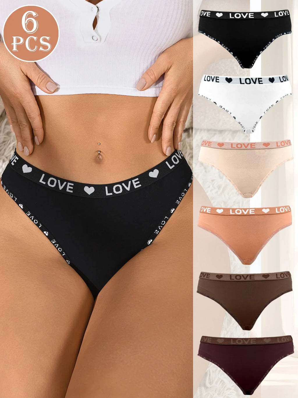 6Pcs/Set Women Seamless Panties Sexy Low Waist Thong Female Breahtable Underwear Ladies Love Heart Panties Lingerie