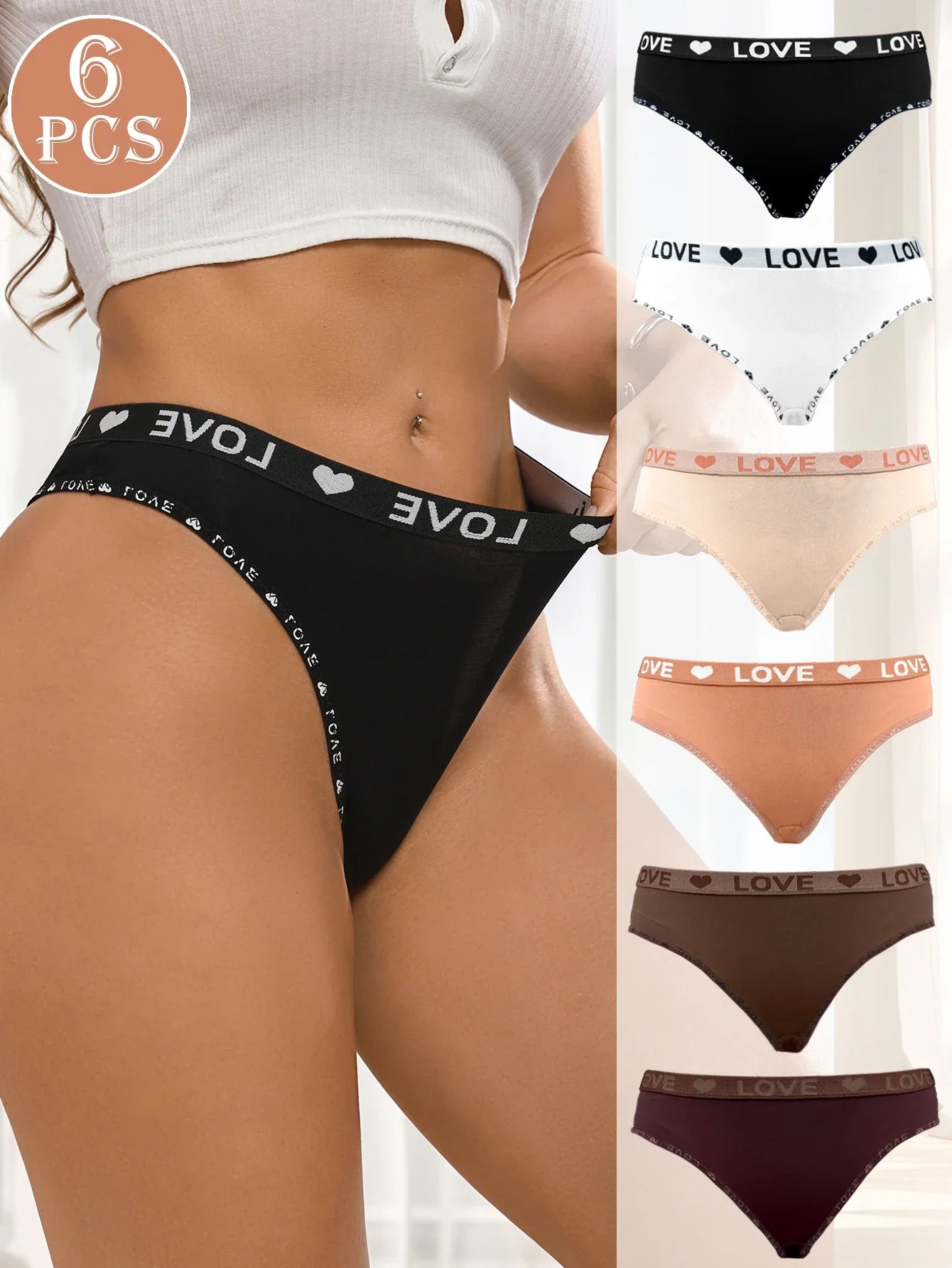 6Pcs/Set Women Seamless Panties Sexy Low Waist Thong Female Breahtable Underwear Ladies Love Heart Panties Lingerie