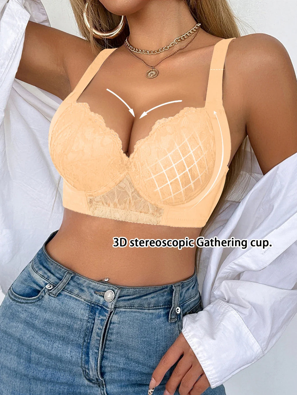 Push UP Bra for Women Lace Trim B C Cup Padded Bust Enhancing sexy bras Side Support Function Comfortable bra