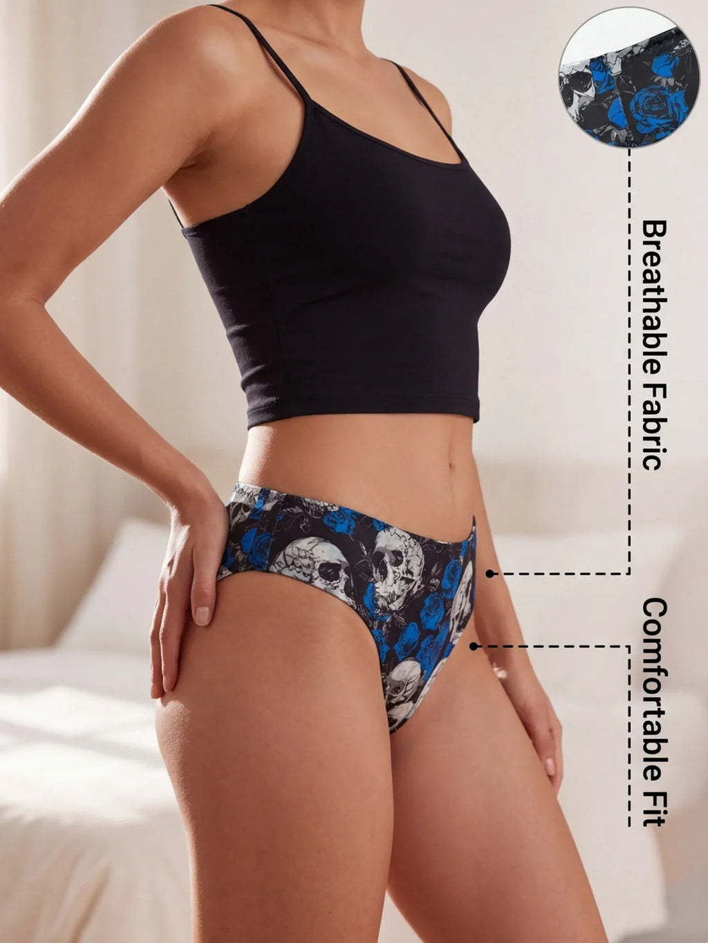 Modern Women's Underwear Gothic Skull Briefs Soft Breathable Stretch Panties for Women
