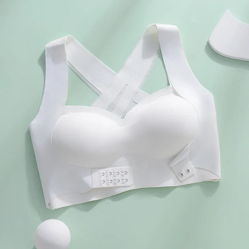M-6XL Vest Women Seamless Underwear 2 In 1 Solid Adjustable Underwireless Bra Front Buckle Sexy Latex Shapers Humpback Corrected