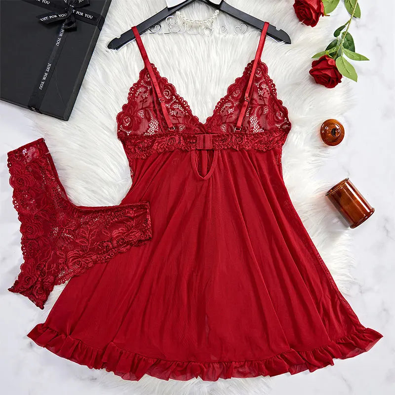 Sexy Lingerie Triangle Panty Set Women's Night Dress Erotic Underwear Lace Transparent Underpants Sexy Thong Plus Size Briefs