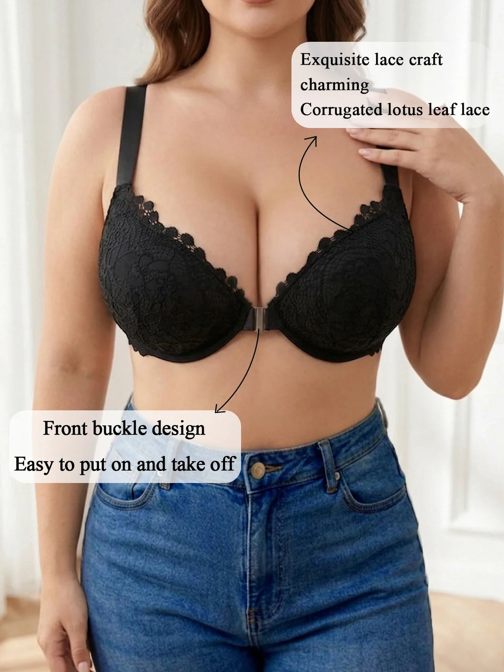 Plus Size Women's Bra Floral Lace Push up Bra Wide Straps Underwire Underwear Side Support Minimizer Comfortable Lingerie