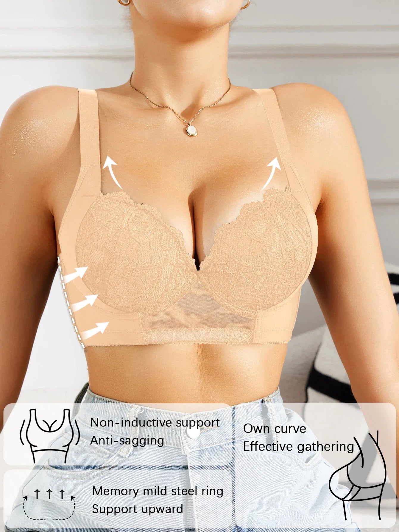 Floral Lace Women Bra Side-Breast-Enhancing Underwear with Underwire Minimizer Comfortable Wide Straps intimates Bra