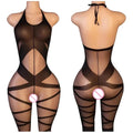 One Piece Crotchless Bodystocking EroticTransparent Sexy Lingerie Sexiest Bodysuit Mesh Hollow Bra Set Black Full Body Stockings