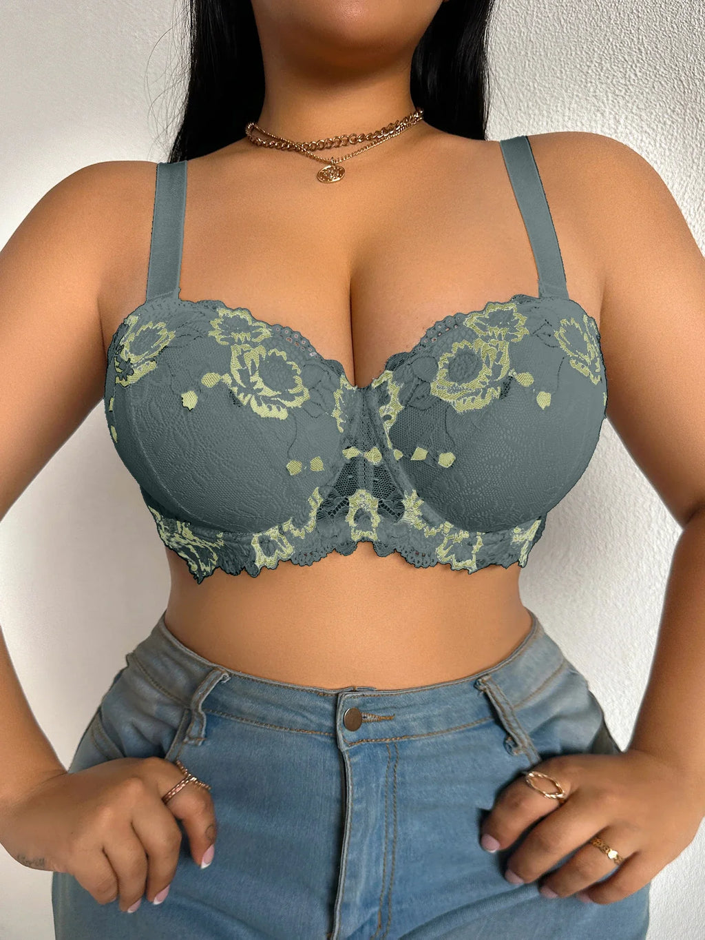 Daily Wide Strap Plus Size Women Bra Lace & Embroidery Push up Bra Comfort Thin Cup Underwire Support Lingerie Bra
