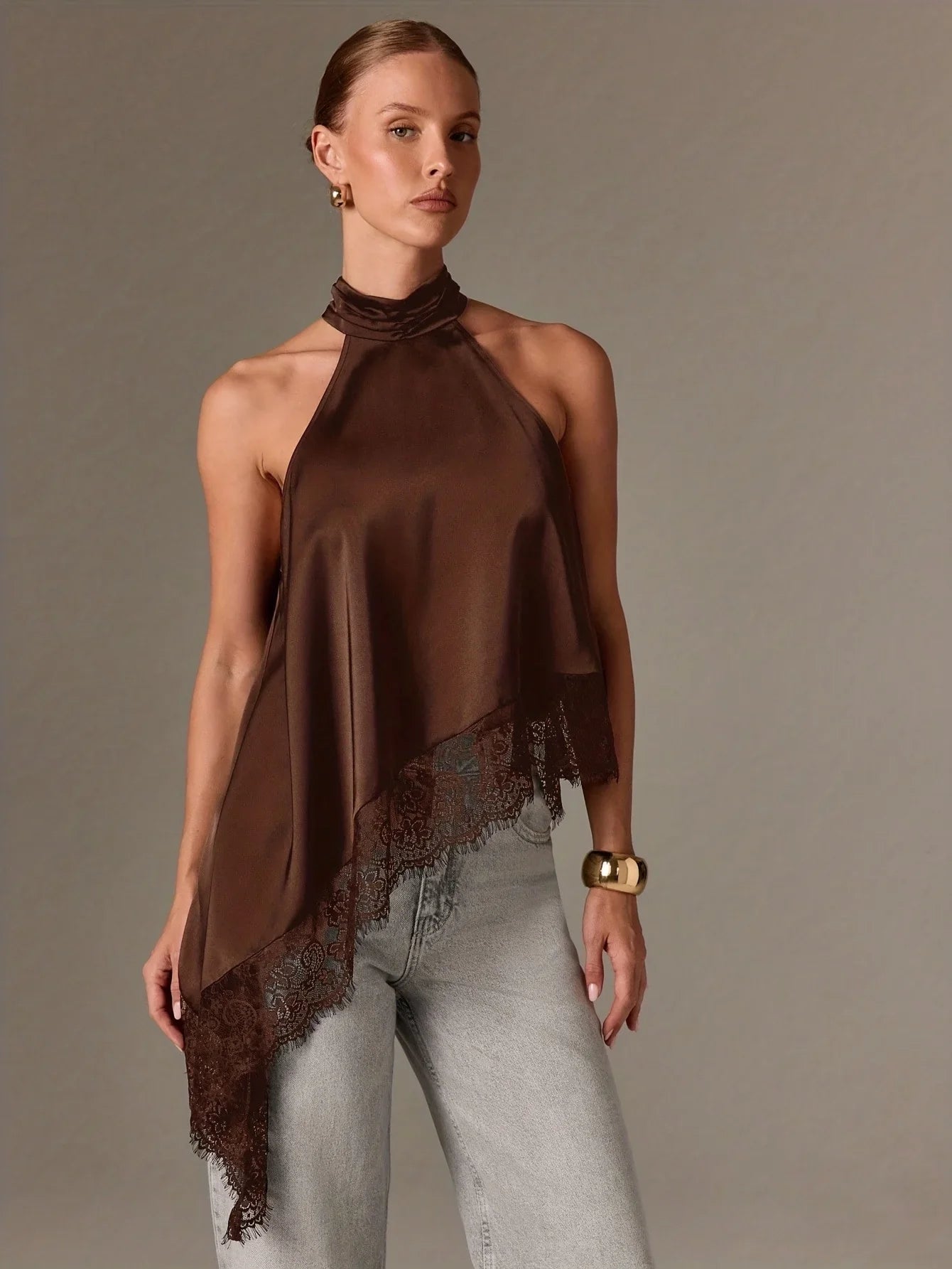 Autumn Fashion Women's Asymmetrical High-Neck Backless Halter Neck Top