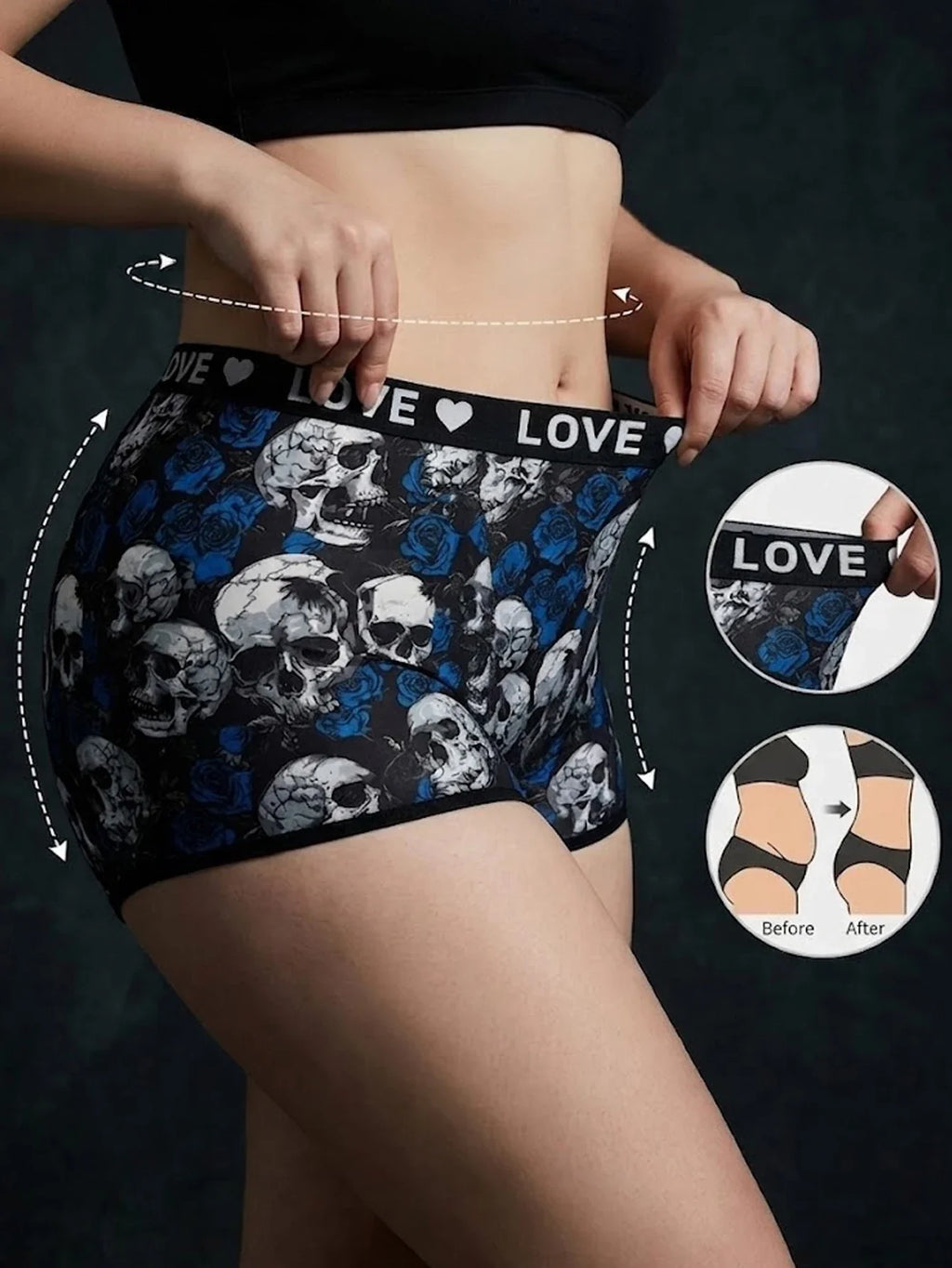 Women's Boyshort Underwear High Waist Seamless Panties Skull Tummy Control Comfortable Ladies' Lingerie 1XL-4XL