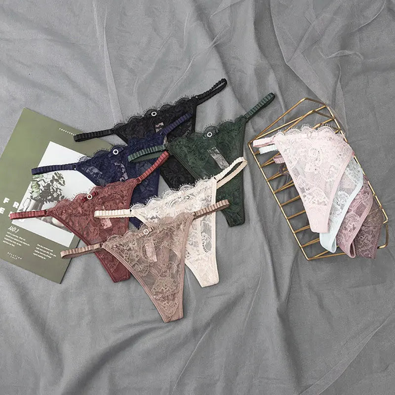 New Women's Sexy Lace Panties Adjustable Girls G-Strings .Fashionable Breathable Low Waist  Briefs Shorts.with Rhinestones Thong