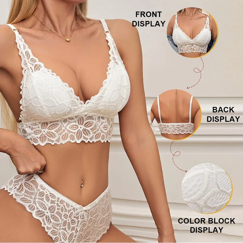 Lace Bra And Panties Set Women Wireless Bralette Low-Rise Panties Female Classic Lace Briefs Comfort Underwear Sexy Lingerie Set
