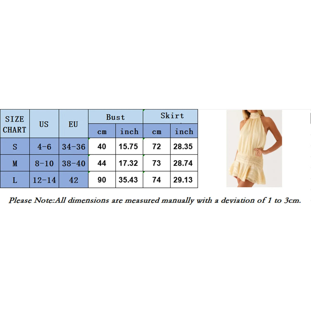 Women Summer Sexy Party Club Mini Halter Neck Dresses Pleated Sleeveless Open Back A-line Layered Ruffle Short Dress