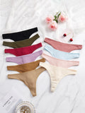 10Pcs Ribbed Women's Panties Everyday Basic Solid Thongs Comfortable Knit Women's Underwear