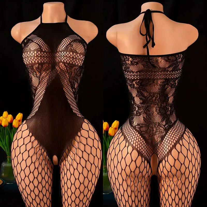 Black Hot Crotchless Bodysuits Women For Transparent Bodystocking Sexy Temptation Adult Erotic Costumes New Fishnet Underwear