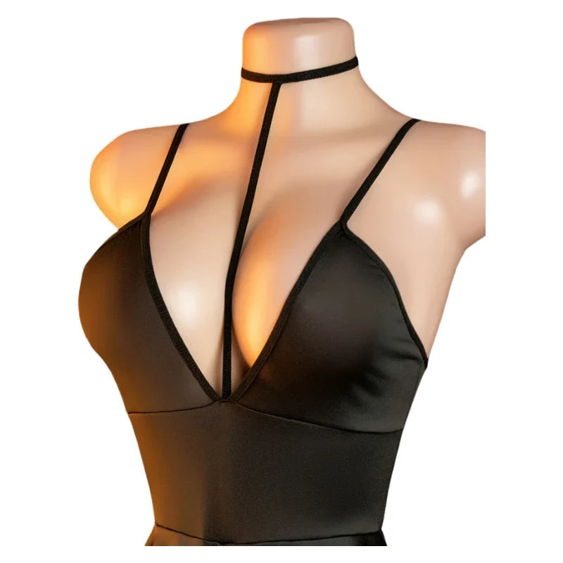 Sexy Crotchless Bra Set Women's Erotic Bodysuit Lace Hollow Bra Set Costumes Deep V Open Bra Underwea Sexy Backless Dress Women