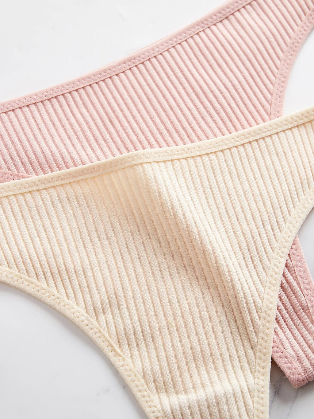 10Pcs Ribbed Women's Panties Everyday Basic Solid Thongs Comfortable Knit Women's Underwear