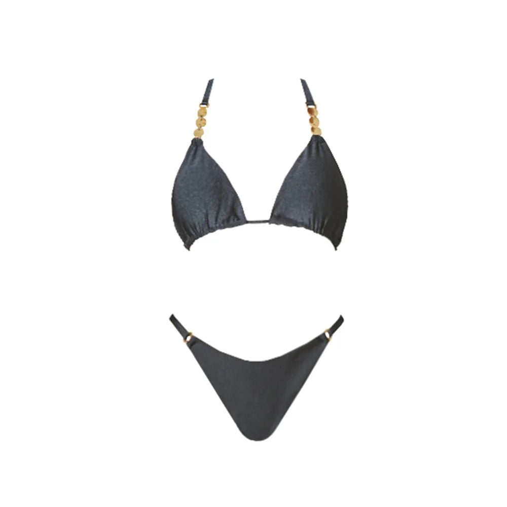 Deep V Neck Swimsuit With Cover Up Sexy Women Swimwear One Shoulder Bikini Female Belt Swimming Suit Shiny Bodysuit Beachwear